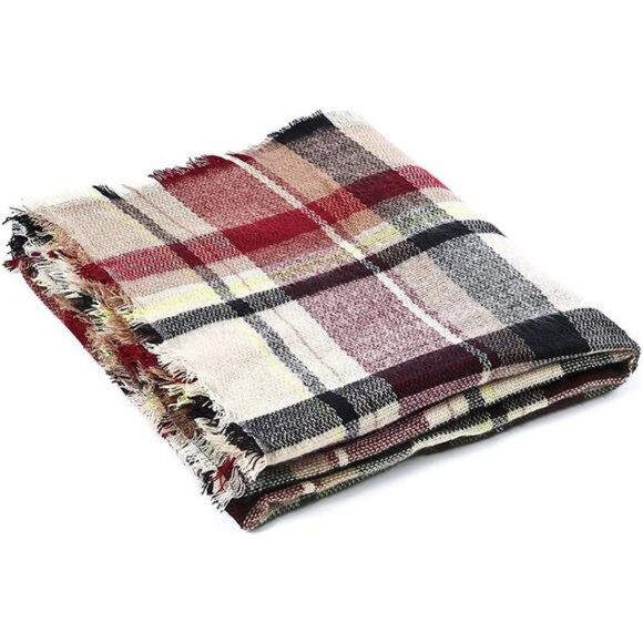 Women's Fall Winter Scarf Tassel Plaid Scarf Warm Soft Chunky Large Blanket - Picture 5 of 6
